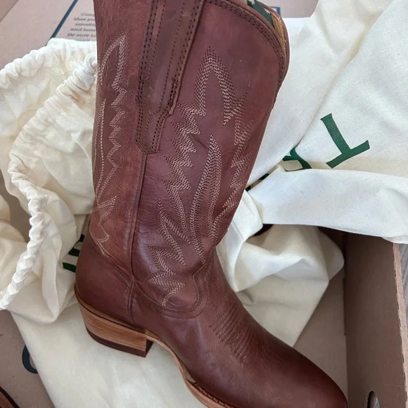NIB Tecovas Jamie II Chestnut Leather Cowboy Boots with stitching - Picture 6 of 15